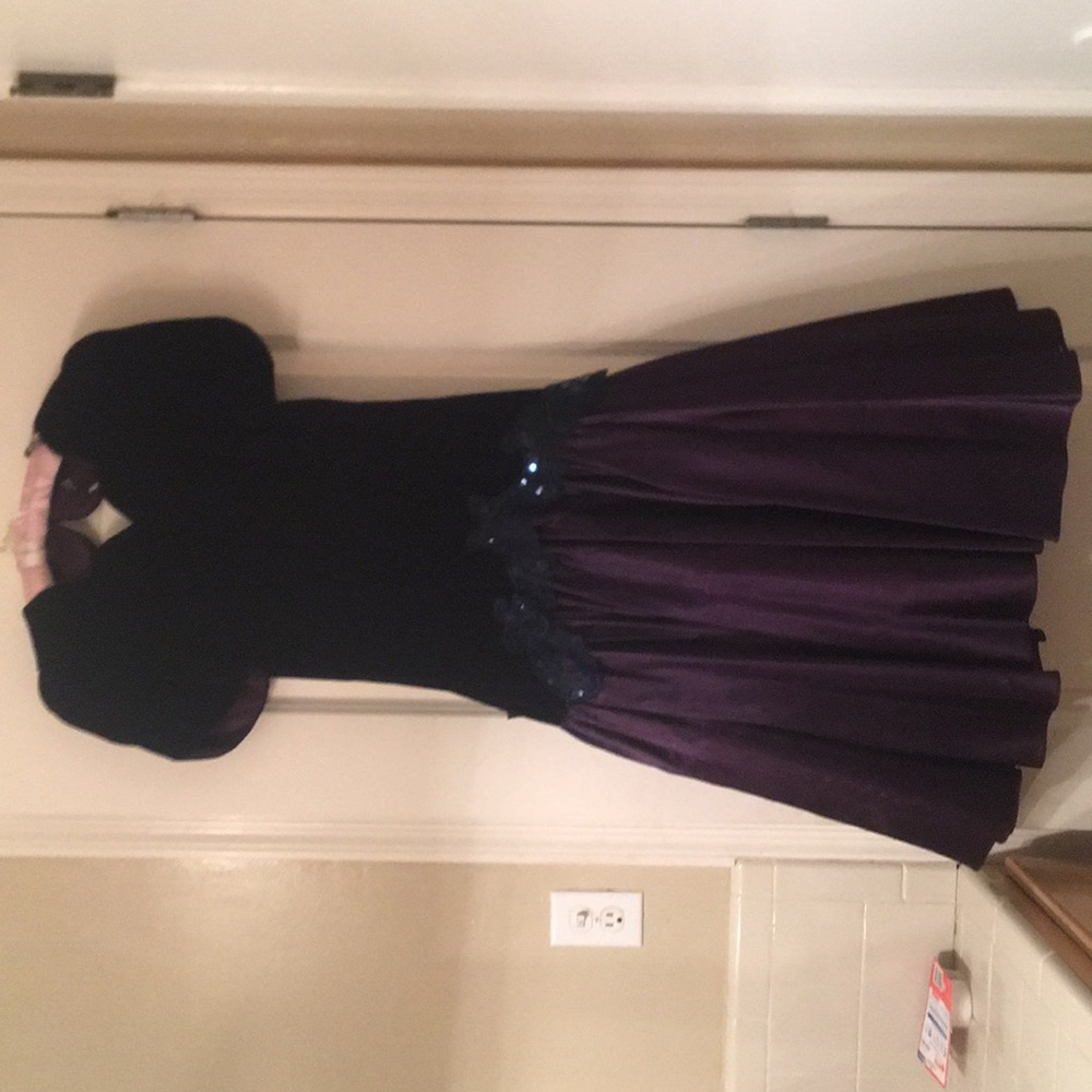 Royal purple satin & velvet vintage evening dress